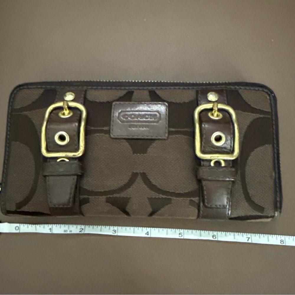 Coach Signature Brown Wallet with Gold Buckles